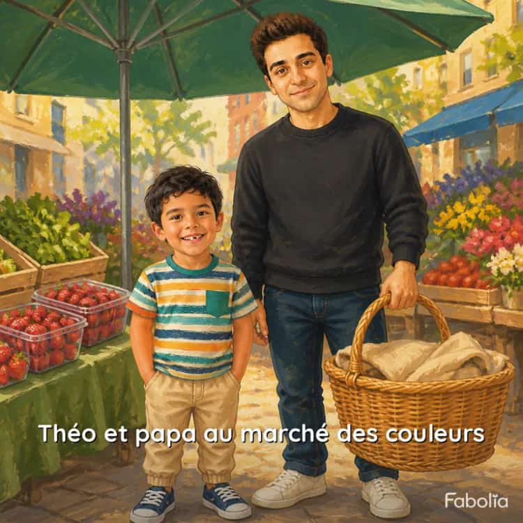 Couverture de « Théo et Papa au marché des couleurs »